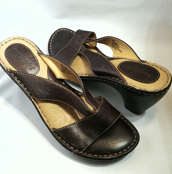Brown Leather Wedge Sandals - Picture 1 of 6